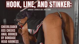 Hook, Line, and Stinker: CHEERLEADER ASS CHEEKS ANAL HOOKED BY BONDAGE BALLGAGGED HEAD HARNESS IN 1080