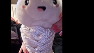 Nude Sockjob for a plushie - Fun for tied plush penis - Feet worship in ankle socks