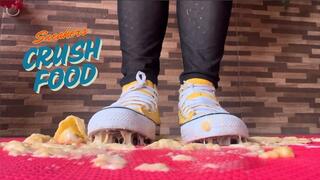 Goddess Lohan mashing a banana with her sneakers (1080)