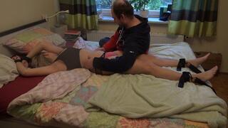 Tickling Beatrice body on the bed