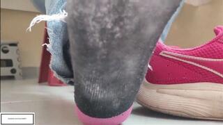 Mila1_Fox teases you with stinky socks covered with powder