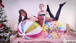 Q1016 Riding and pumping two big beachballs to pop - 1080p