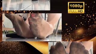 Sweaty Pantyhouse, dirty feet, dangling slingbacks