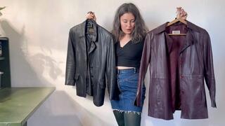 she will try two diffrent leather jackets avi