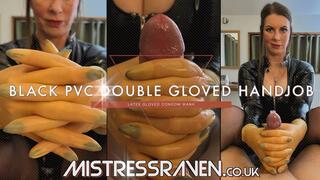 [981] Black PVC Double Gloved Condom Handjob and Extras