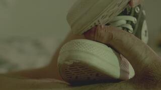 Cumming on Girlfriend converse while she works