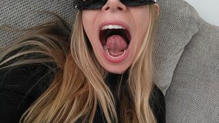 Yawning tongue raised in mouth