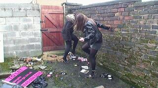 Ariana & Hannah Stomp A Bunch Of Stuff In The Yard
