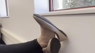 Candid Intense foot rubbing and inside her worn flats