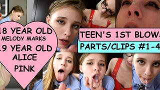 Teen's 1st Blowjob Clips #1-4 (Bundle) 18 year old Melody Marks taken advantage of by Alice Pink & DIRTY OLD MAN