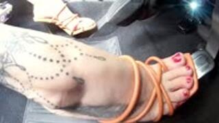 Debbie Driving Aggressive In Mules - Side View