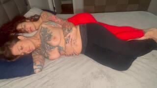 Ginary & Summer Raez Topless Cuddling & Barefoot Footsie Session | Tattoo Babes | Women Touching Feet