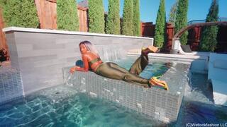 Naomi Swims in a Shiny Lucky Green Outfit