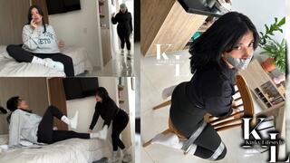 Simona's Twin Came to Steal Her Identity (Clone, Roleplay, Duct Tape Bondage, Tapegag, Chair Tied, Leggings, White Nike Crew Socks, Struggling, Big Eyes)