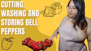 Cutting and storing bell peppers with my new apron