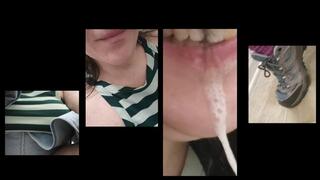 WET MESSY SPITTLE DRIPS DOWN AND HANGS w HAIR