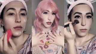 Femboy to sexy sissy transformation with makeup and wig