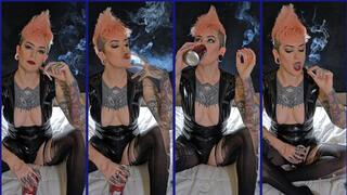 720p Tough Punk in PVC Chugs Soda, Burps and Chainsmokes