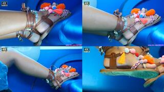 Foot and sandal fetish on seat, close-up hot feet