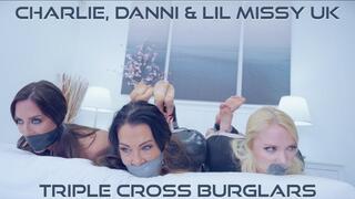 Danni, Charlie & Lil Missy UK - Triple Cross: The Heist Betrayal H264 MP4 HD ( heist, double-cross, tape, duct tape gag, black PVC tape, wrap gag, hogtied, exposed, struggling, betrayal )