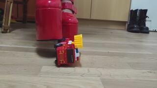Red Platforms crush firetruck