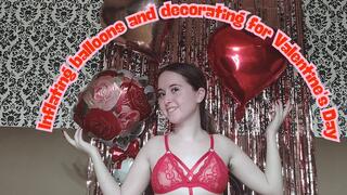 Decorating and inflating balloons for Valentine's Day