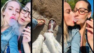 Smoking with my step-sister outside in the Park & crushing Our cigs with Our Sandals