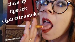 Close-up Lipstick Cigarette Smoke with Coughing