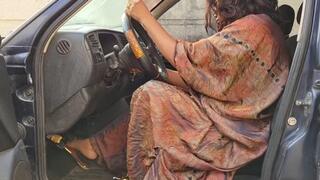 Hard Cranking In Long Dress And Golden Bow Flats