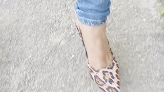 Stephanie sexy pedal pumping on leopard print heels