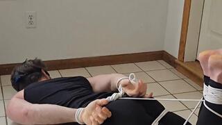 Gym bro hogtied in spandex and left to struggle