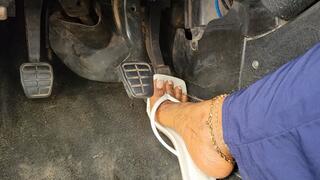 Cranking Hard In My White (Low Heel) Flip-Flops (Footwell)