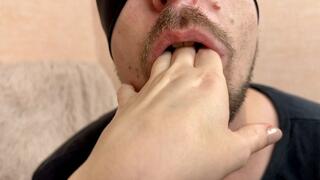Goddess Hand Biting Vampire Fetish - Male black Nail polishing, Female Domination, Lickling fingers nail, Male Tongue Mouth , Crooked teeth