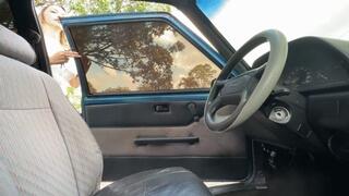 Karlotta in a white blouse makes sexy bounces