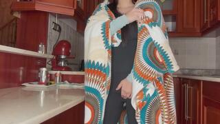 my step-sister makes tea in the kitchen, then she masturbates and has an orgasm
