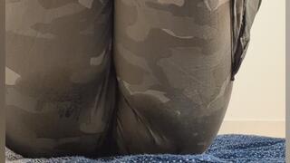 Slow, Lazy Wetting in Green Camo Pants while Reading on the Bathroom Floor