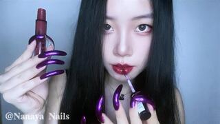 #12 - Show Purple Long Nails with Red Lipstick