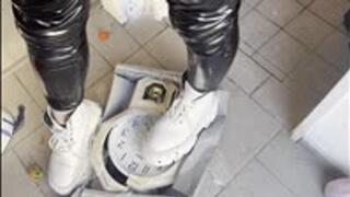 Shredding cheap clock and toy telephone