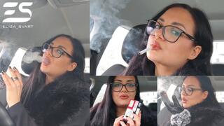 Smoke clouds in my car, lipstick and fur