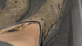 Pedal Pumping Cowgirl from boots to barefeet