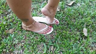 Pronounced arches and pretty painted nails on new flip-flops (3)