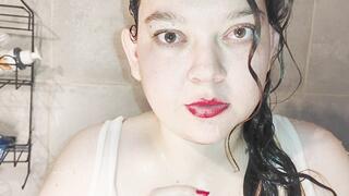 Chubby girl soaping her mouth