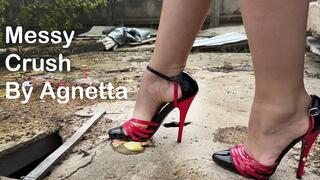 Messy high heels, high heels crush, shoeplay, heels crush eggs, high heels dangling
