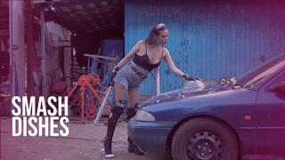 SMASH DISHES Brunette Ali destroys dishes