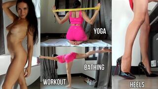 Workout, yoga, bathing naked, heels, bare feet tease - live stream