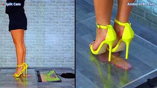 Crushing His Cock & Balls Under My Yellow Strappy Heels & Plexiglass - Split Cam - A140SPLIT
