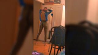 Home in Blue Blouse and Transparent Leggings dildo ride and BJ