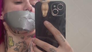 Gagging myself in the bathroom with duct tape ???? POV