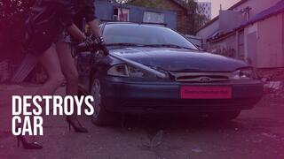 CRUSH CAR Brunette Ali destroys car Ford Mondeo