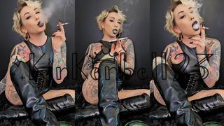 Smoking 120 in all Leather with Black lipstick - Kinkerbell23